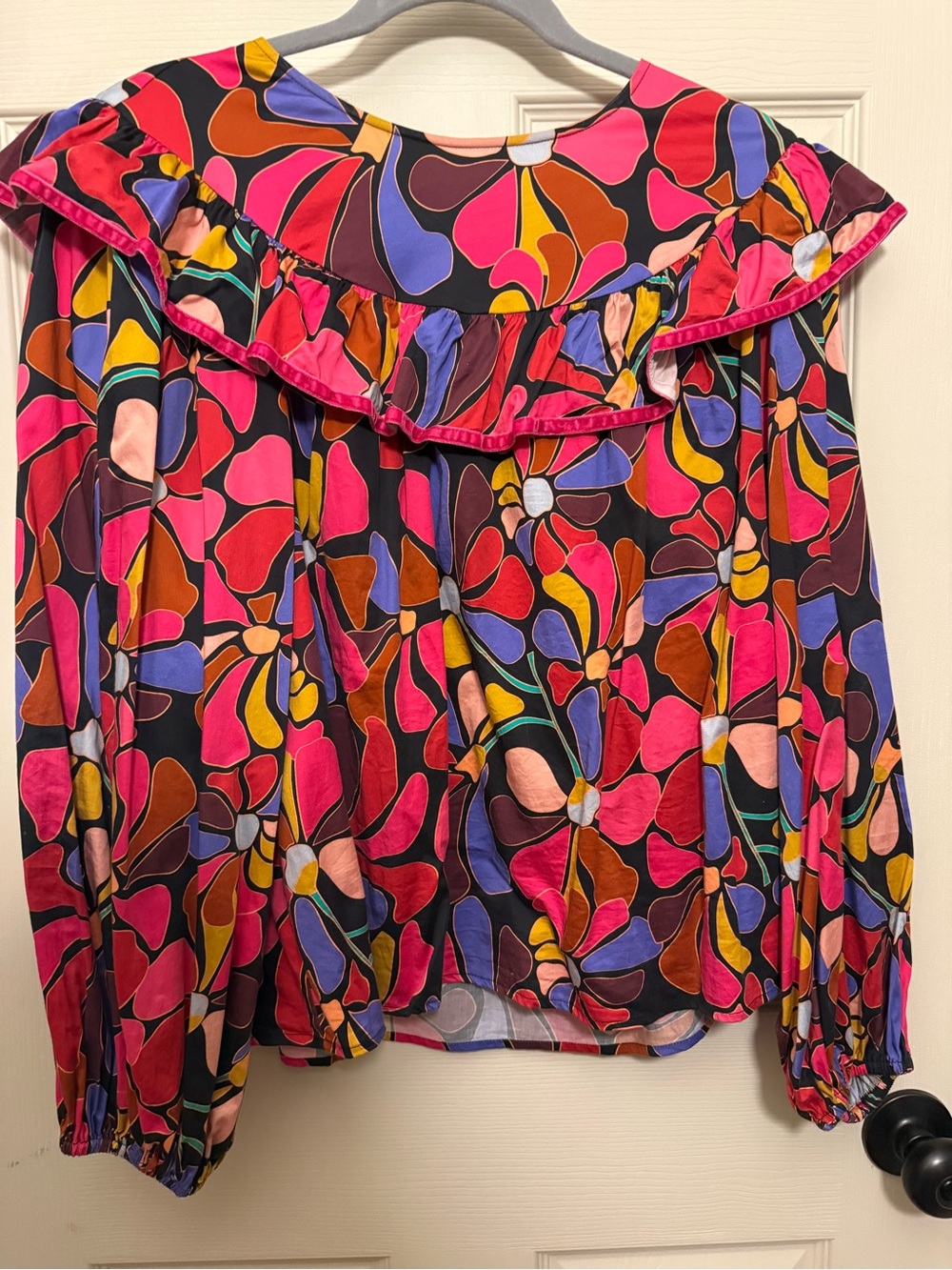 Crosby by Mollie Burch Multicolor Ruffle Yoke Blouse - Pink Floral Print